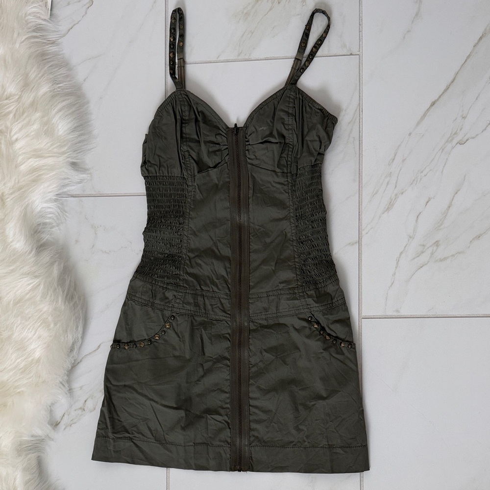 GUESS Olive Green Spaghetti Strap Mini Dress